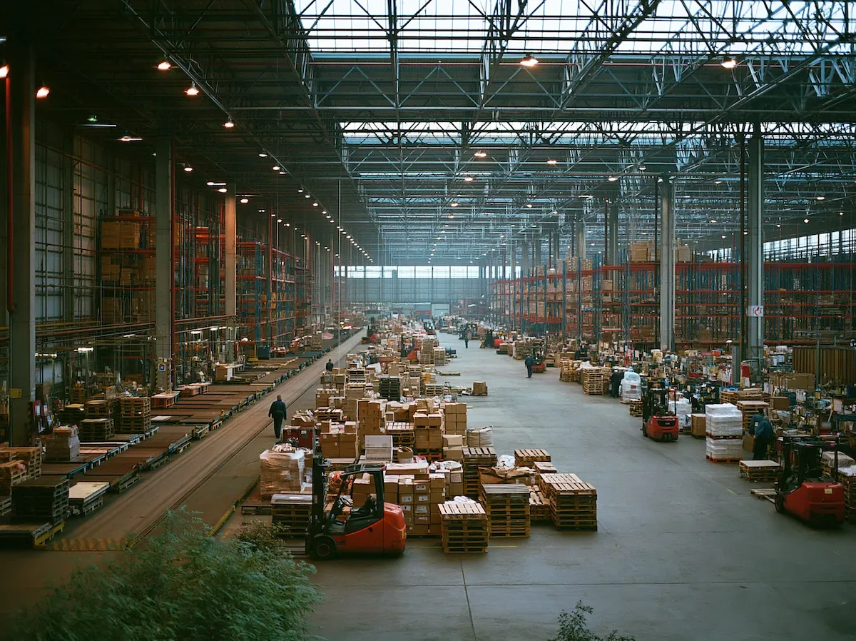 A large warehouse operation viewed from above